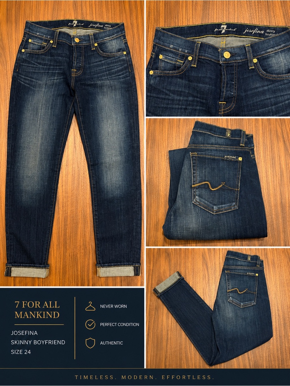 7 For All Mankind Dark Indigo Josefina Skinny Boyfriend Jeans